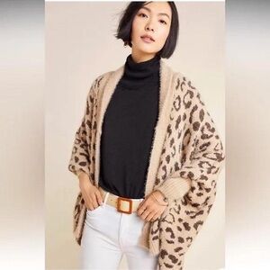 Anthropologie Leopard-Print Open Cardigan Sweater - Beige/Brown